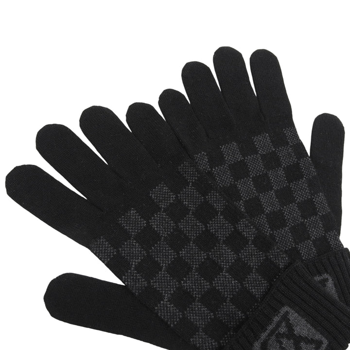 Excellent LOUIS VUITTON gloves Gompty Damier LV logo knit gloves wool mens