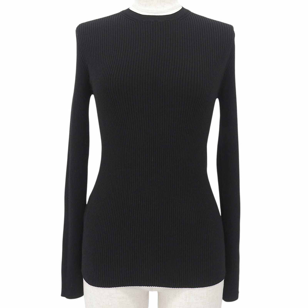 Excellent PRADA knit Rib-knit crew neck long sleeve black Women DNA964