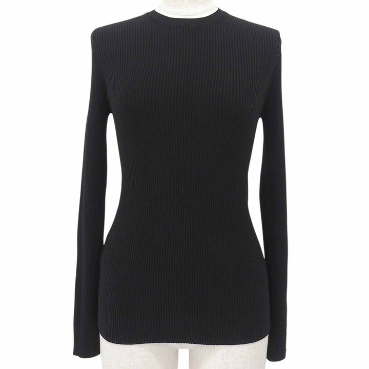 Excellent PRADA knit Rib-knit crew neck long sleeve black Women DNA964