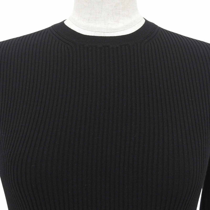 Excellent PRADA knit Rib-knit crew neck long sleeve black Women DNA964