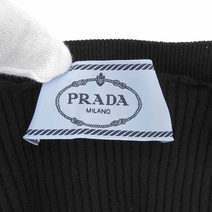 Excellent PRADA knit Rib-knit crew neck long sleeve black Women DNA964