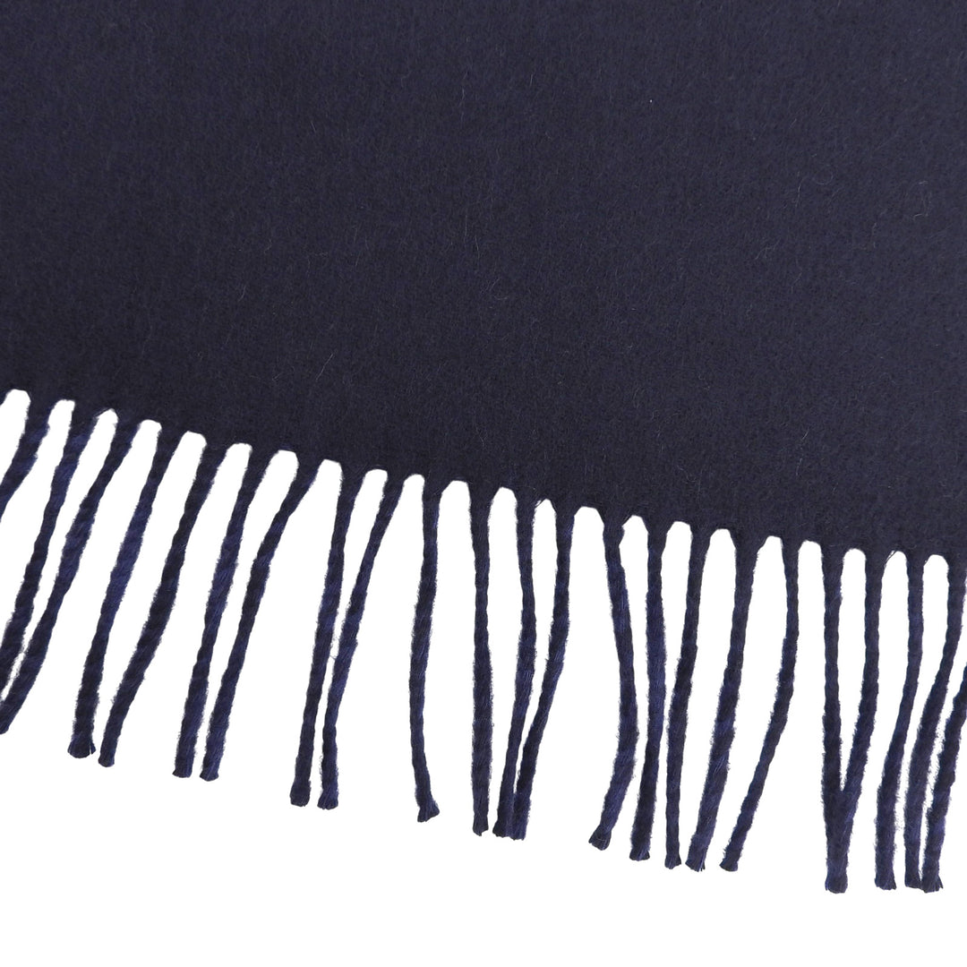 Excellent HERMES Scarf Recto Verso Embroidered logo with fringe cashmere mens