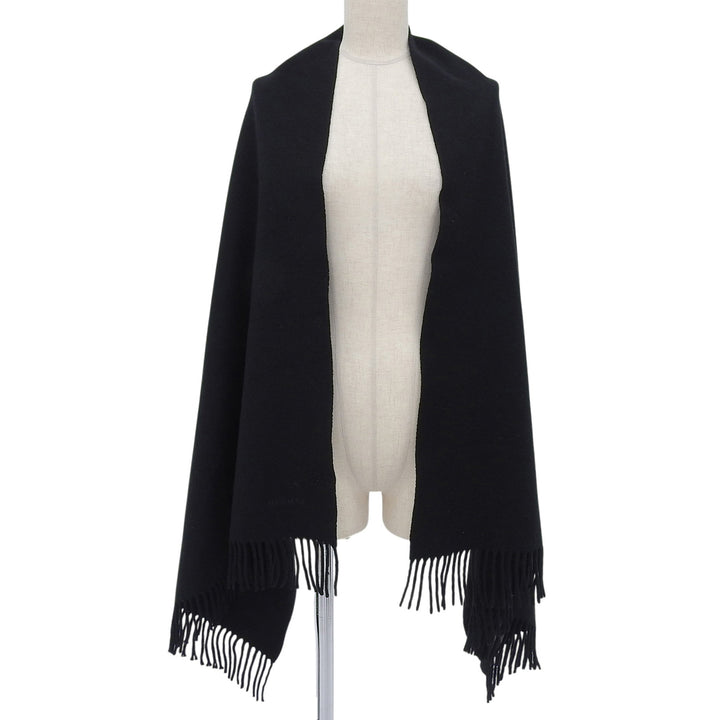 Great HERMES Stall Embroidered logo with fringe black cashmere Women