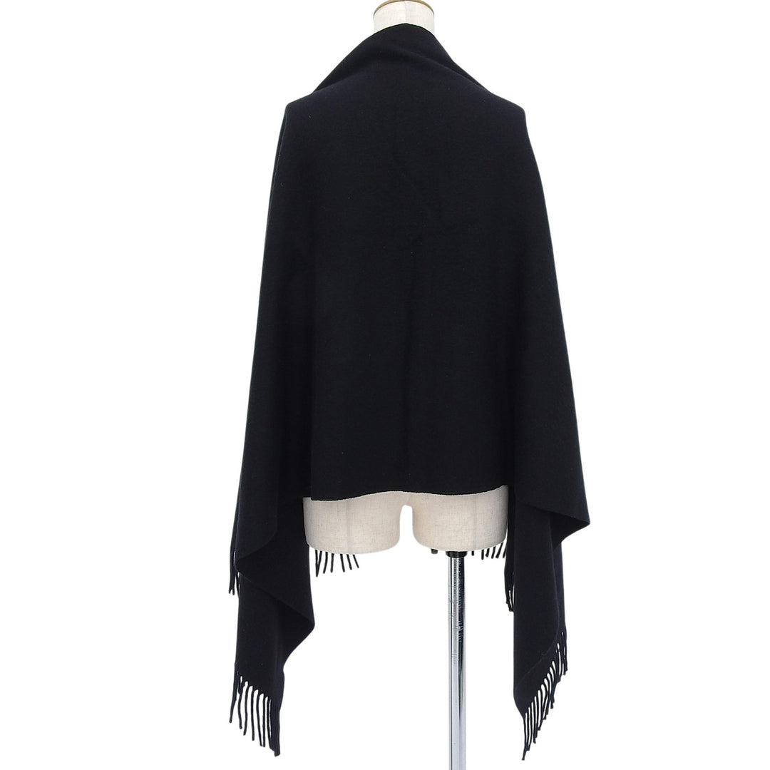 Great HERMES Stall Embroidered logo with fringe black cashmere Women