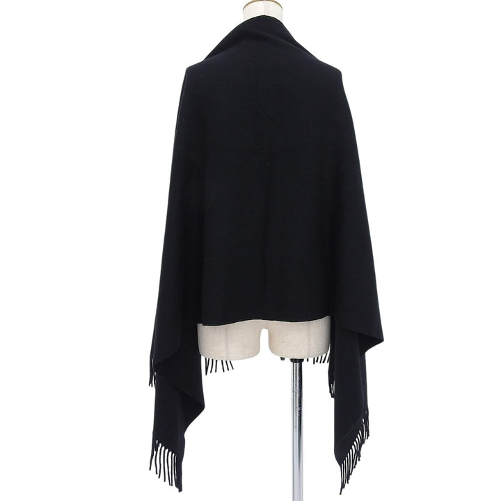 Great HERMES Stall Embroidered logo with fringe black cashmere Women