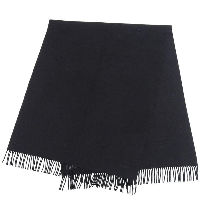 Great HERMES Stall Embroidered logo with fringe black cashmere Women