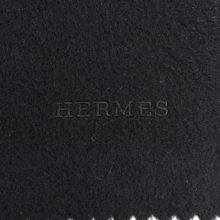 Great HERMES Stall Embroidered logo with fringe black cashmere Women