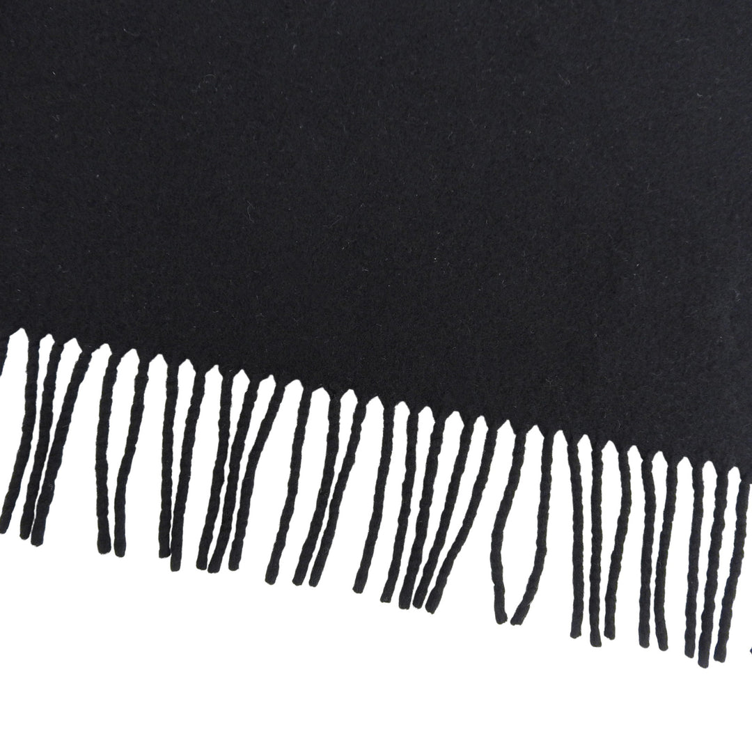 Great HERMES Stall Embroidered logo with fringe black cashmere Women