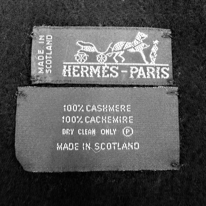 Great HERMES Stall Embroidered logo with fringe black cashmere Women