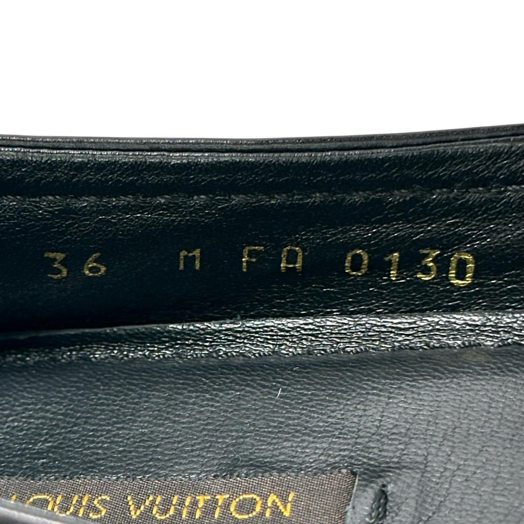 Great LOUIS VUITTON Ballet shoes LV logo flat shoes black leather Women 36