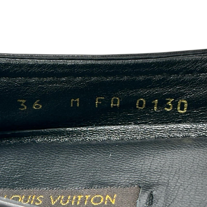 Great LOUIS VUITTON Ballet shoes LV logo flat shoes black leather Women 36