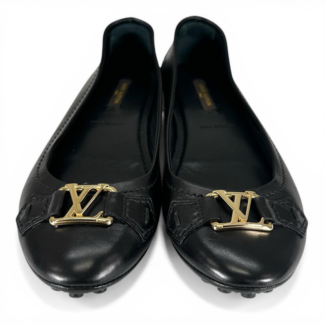 Great LOUIS VUITTON Ballet shoes LV logo flat shoes black leather Women 36