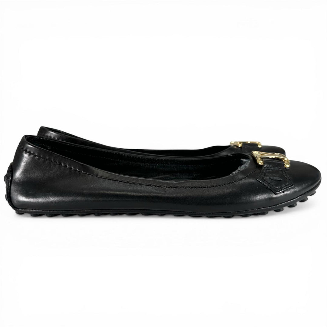Great LOUIS VUITTON Ballet shoes LV logo flat shoes black leather Women 36