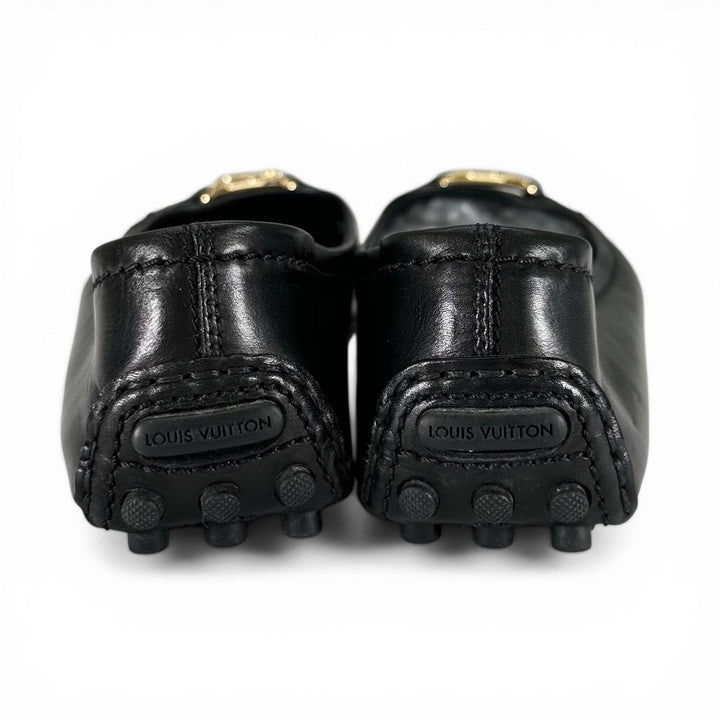Great LOUIS VUITTON Ballet shoes LV logo flat shoes black leather Women 36