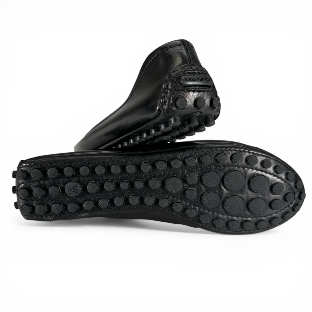 Great LOUIS VUITTON Ballet shoes LV logo flat shoes black leather Women 36