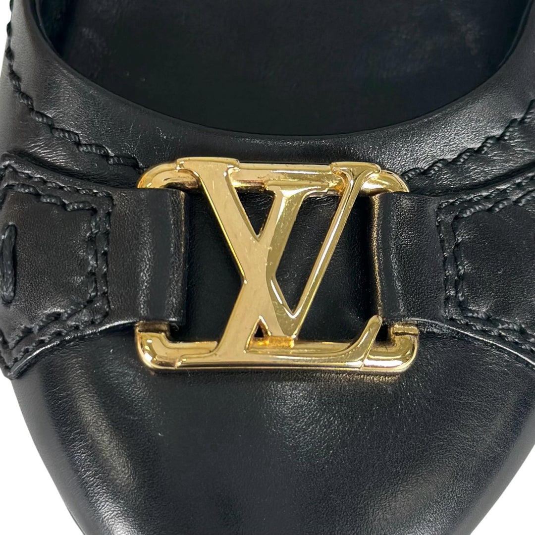 Great LOUIS VUITTON Ballet shoes LV logo flat shoes black leather Women 36