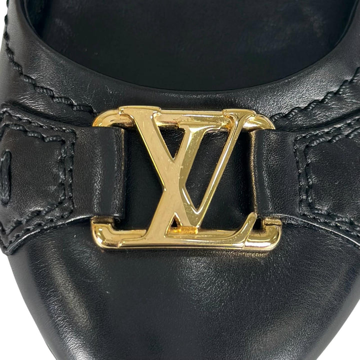 Great LOUIS VUITTON Ballet shoes LV logo flat shoes black leather Women 36
