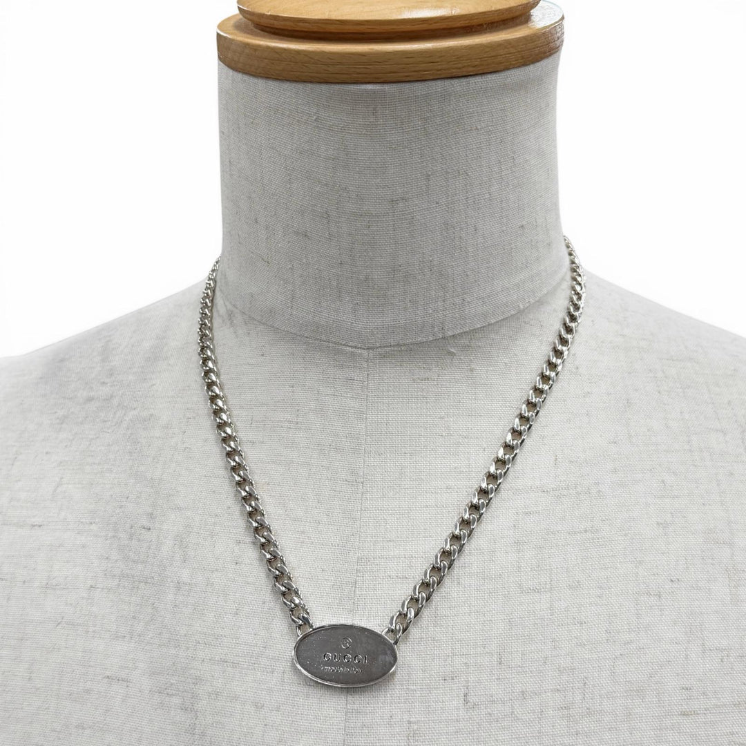 Very Good GUCCI Necklace Trademark Oval Plate Chain Silver AG925 mens 797142
