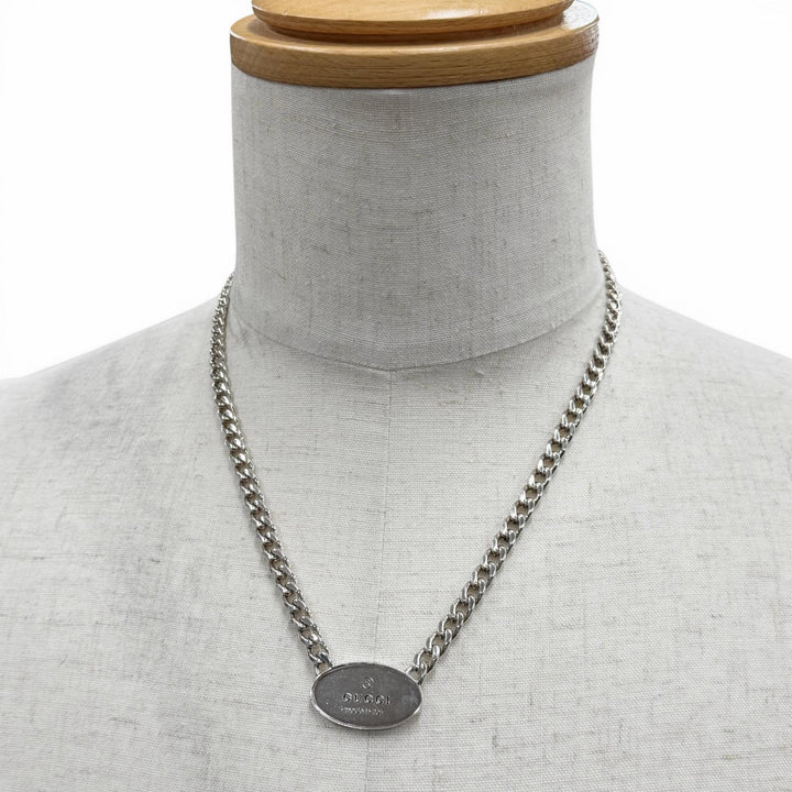 Very Good GUCCI Necklace Trademark Oval Plate Chain Silver AG925 mens 797142