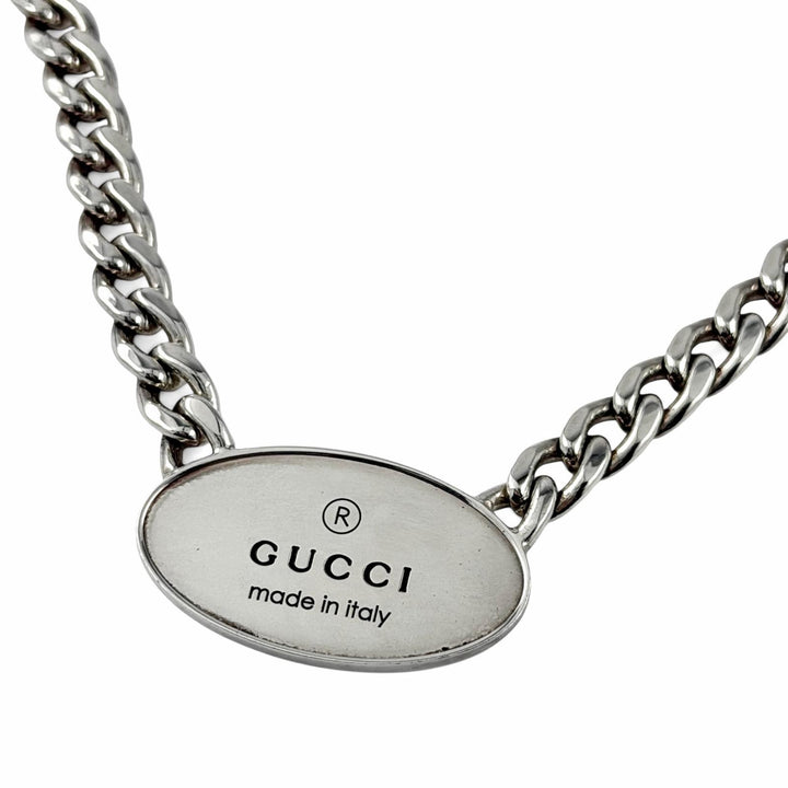 Very Good GUCCI Necklace Trademark Oval Plate Chain Silver AG925 mens 797142