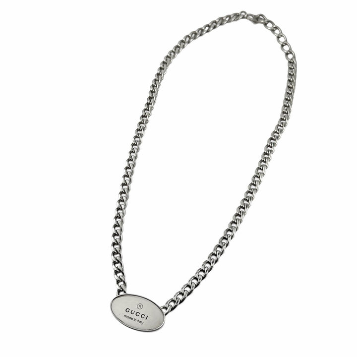 Very Good GUCCI Necklace Trademark Oval Plate Chain Silver AG925 mens 797142