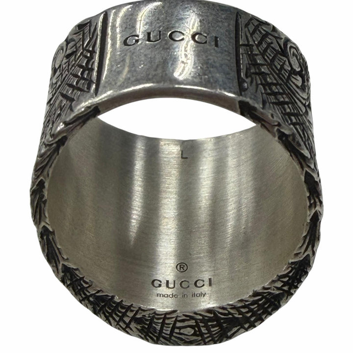 Great GUCCI Ring Arabesque Alphabet V Lettering Silver AG925 mens L