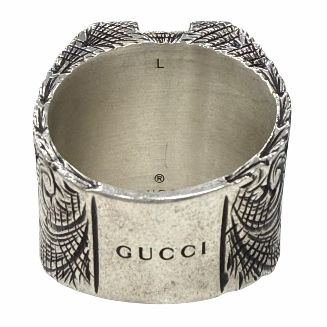 Great GUCCI Ring Arabesque Alphabet V Lettering Silver AG925 mens L