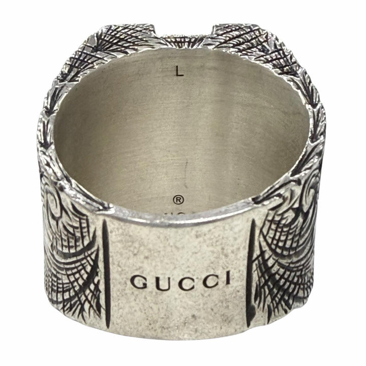 Great GUCCI Ring Arabesque Alphabet V Lettering Silver AG925 mens L