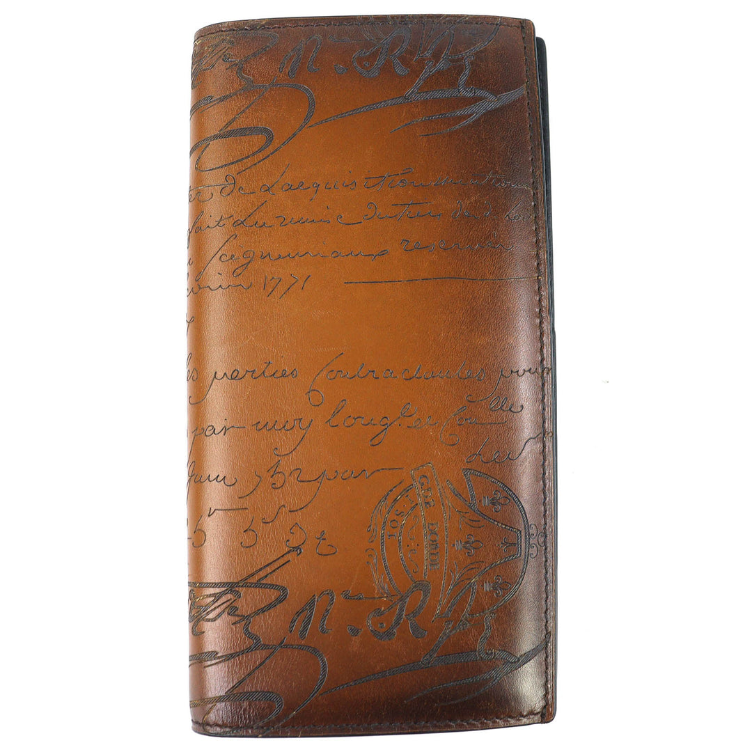 Very Good Berluti Scritto Calligraphy Bifold Wallet Purse Brown leather mens