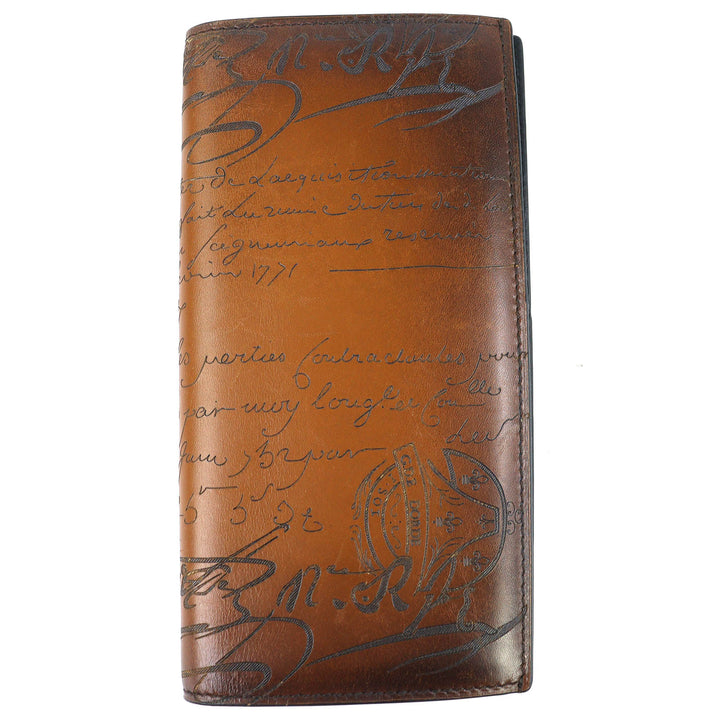 Very Good Berluti Scritto Calligraphy Bifold Wallet Purse Brown leather mens