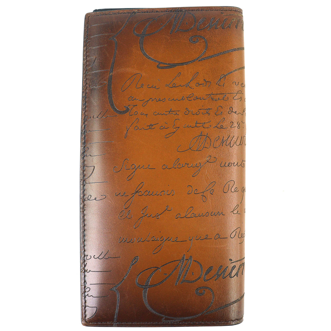 Very Good Berluti Scritto Calligraphy Bifold Wallet Purse Brown leather mens