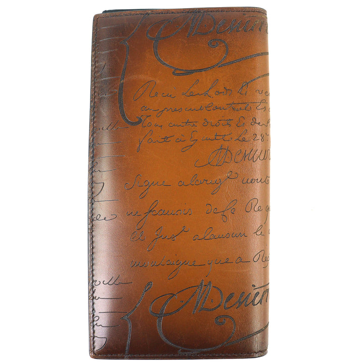 Very Good Berluti Scritto Calligraphy Bifold Wallet Purse Brown leather mens
