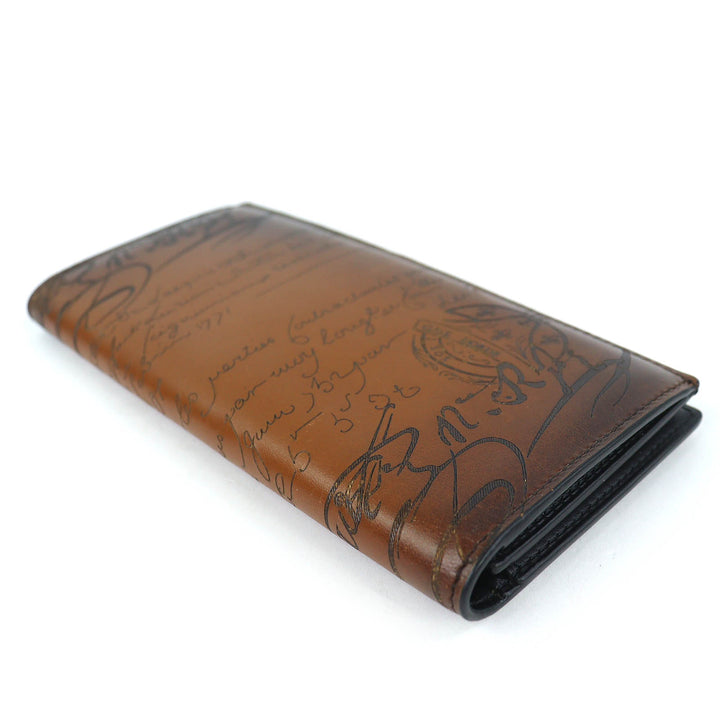 Very Good Berluti Scritto Calligraphy Bifold Wallet Purse Brown leather mens