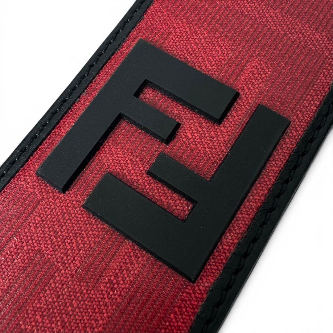 Excellent FENDI strap Bicolor Zucca Pattern Charm Red leather Women