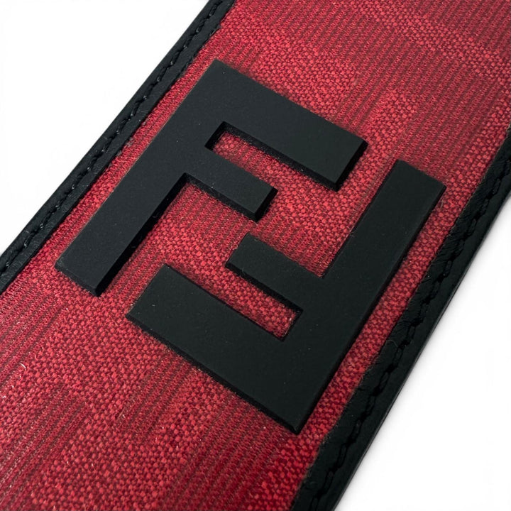 Excellent FENDI strap Bicolor Zucca Pattern Charm Red leather Women