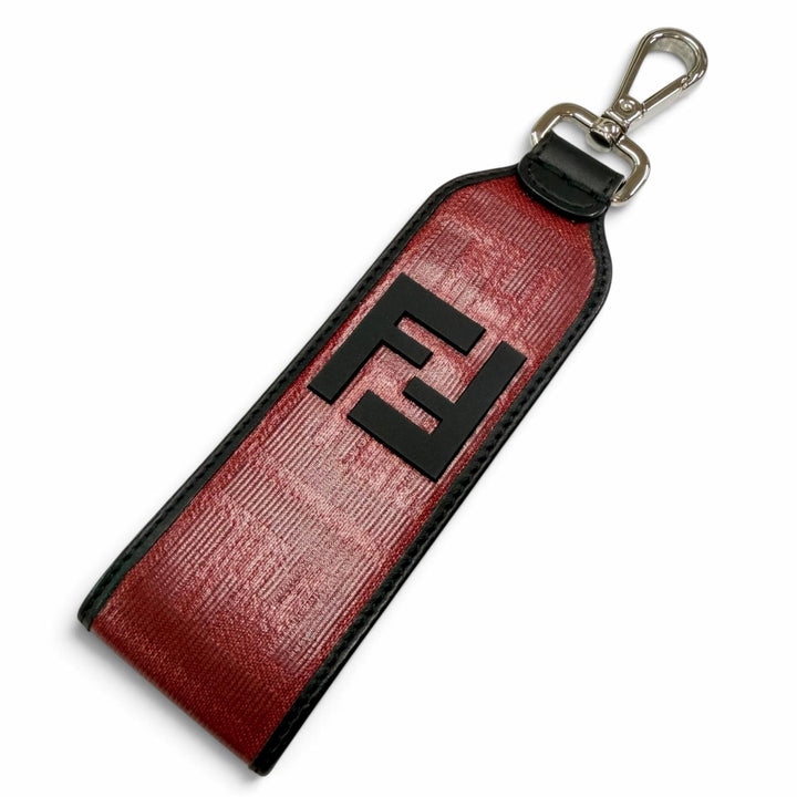 Excellent FENDI strap Bicolor Zucca Pattern Charm Red leather Women