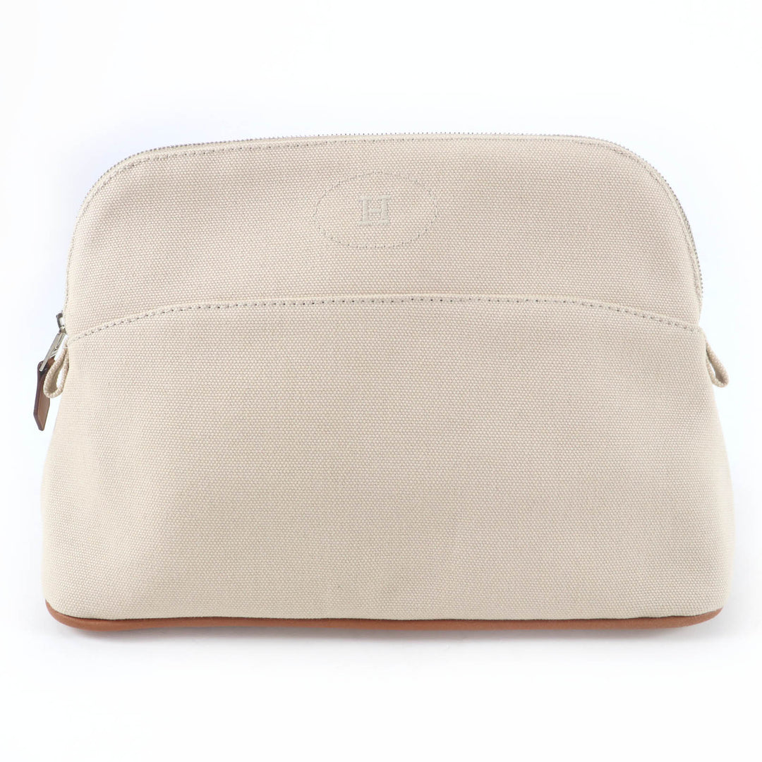 Very Good HERMES Pouch Bored pouch H logo embroidered ZIP natural cotton Women