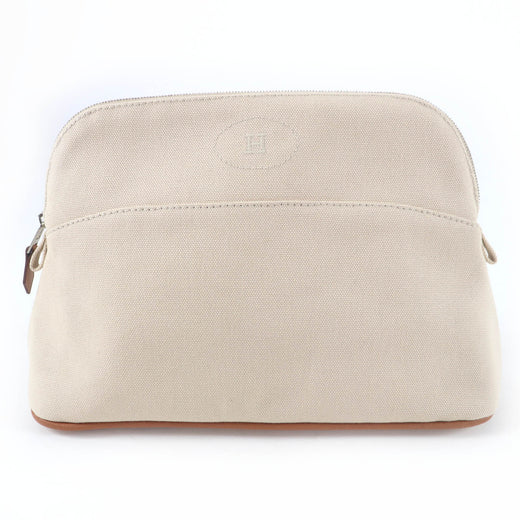Very Good HERMES Pouch Bored pouch H logo embroidered ZIP natural cotton Women