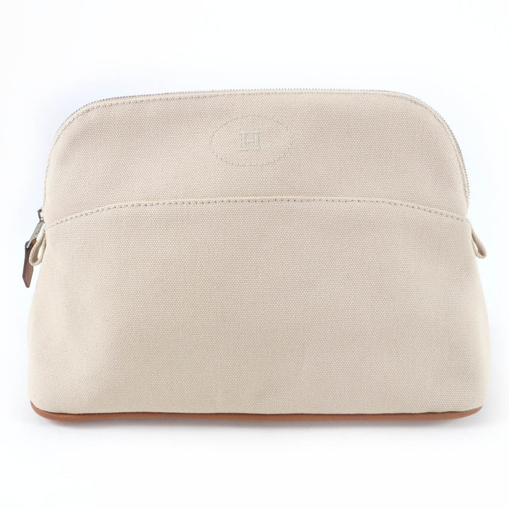 Very Good HERMES Pouch Bored pouch H logo embroidered ZIP natural cotton Women