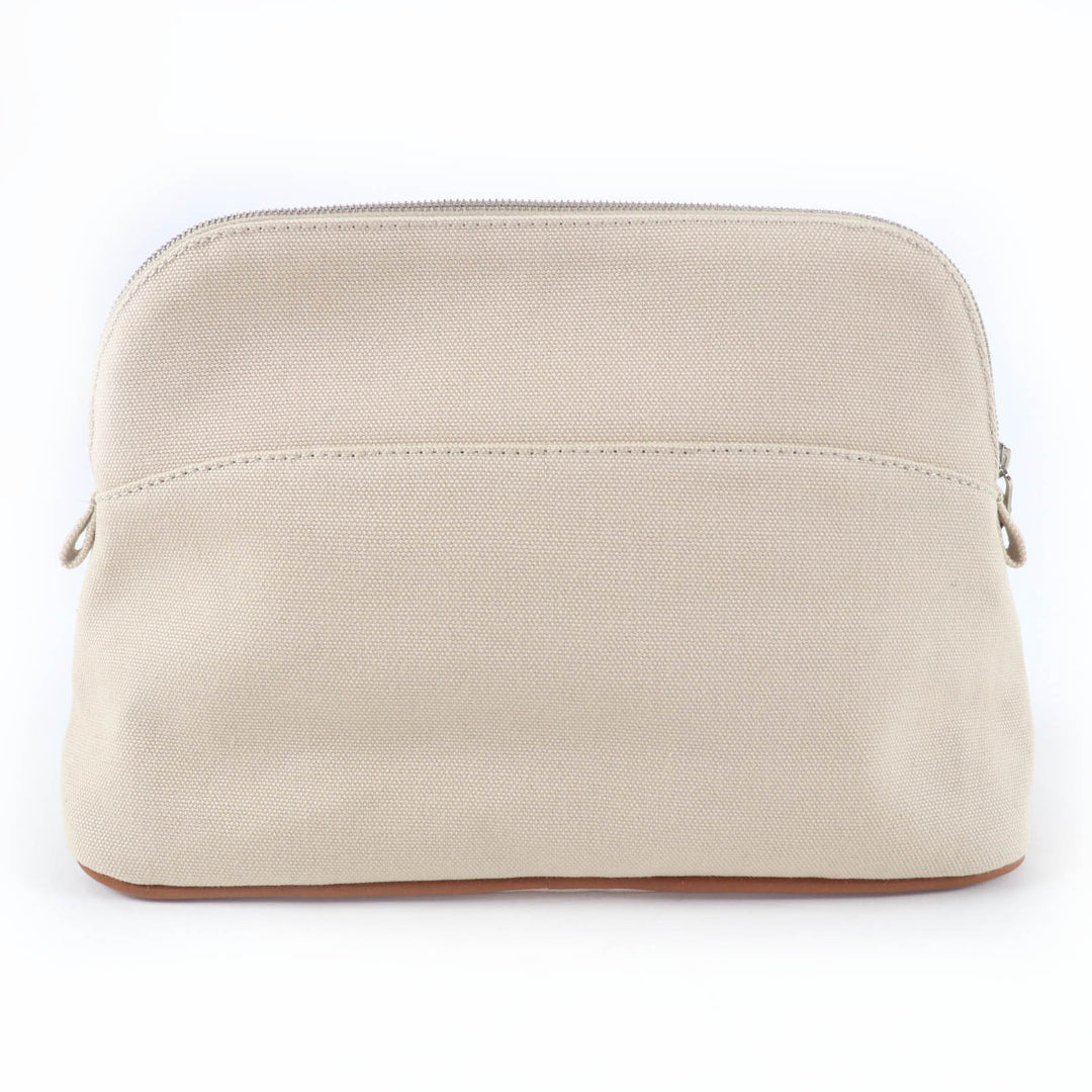 Very Good HERMES Pouch Bored pouch H logo embroidered ZIP natural cotton Women