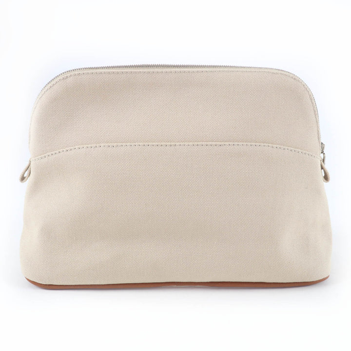 Very Good HERMES Pouch Bored pouch H logo embroidered ZIP natural cotton Women