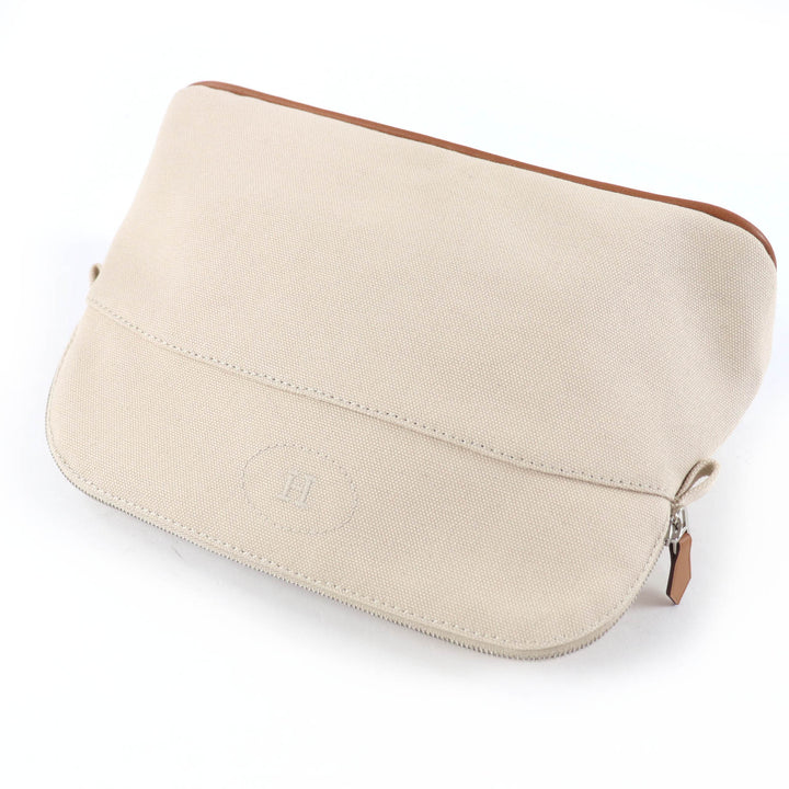 Very Good HERMES Pouch Bored pouch H logo embroidered ZIP natural cotton Women