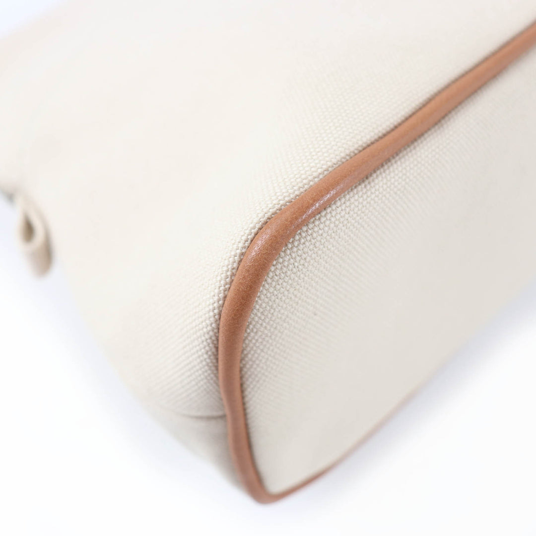 Very Good HERMES Pouch Bored pouch H logo embroidered ZIP natural cotton Women