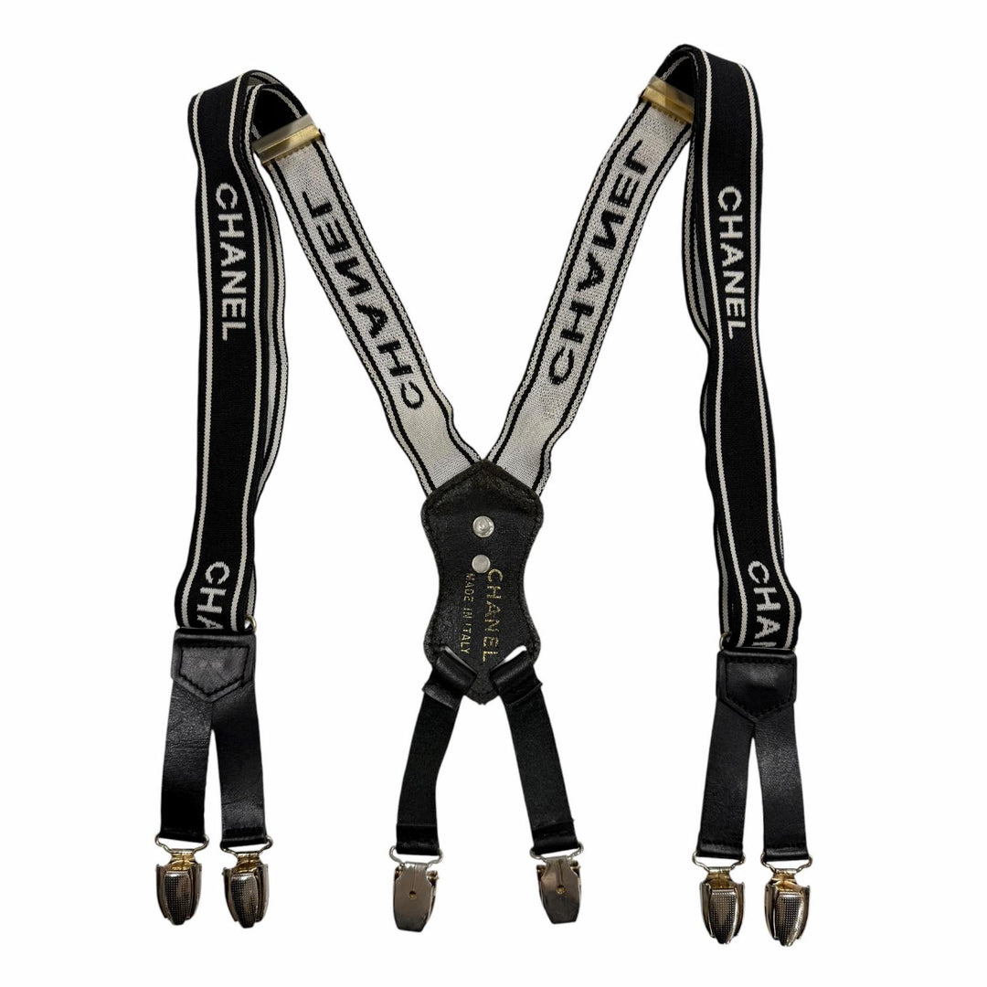 Great CHANEL suspenders black leather Women
