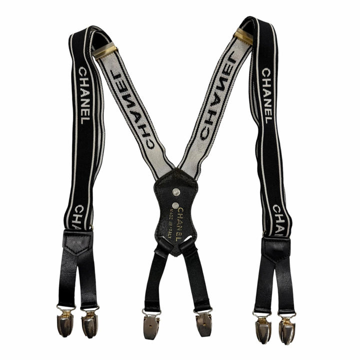 Great CHANEL suspenders black leather Women