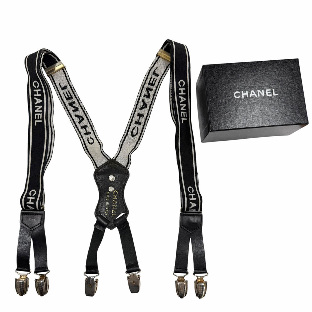 Great CHANEL suspenders black leather Women