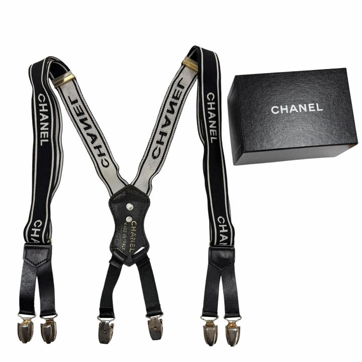 Great CHANEL suspenders black leather Women