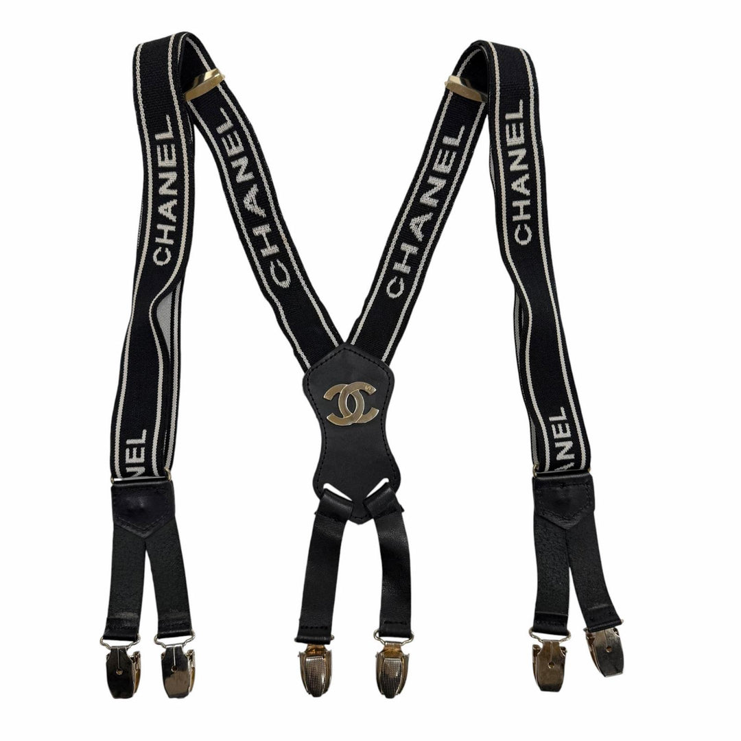 Great CHANEL suspenders black leather Women