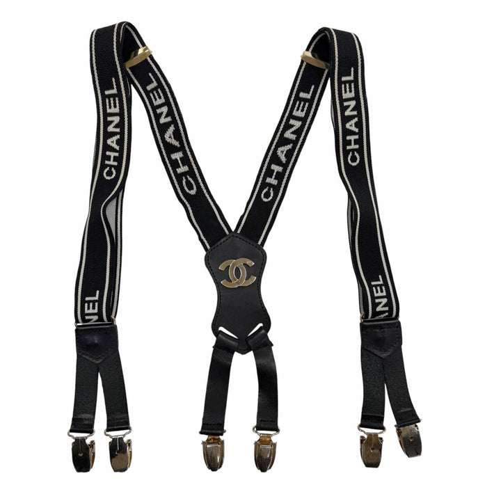 Great CHANEL suspenders black leather Women