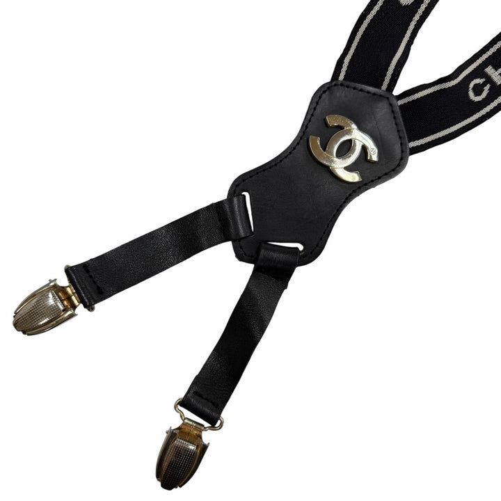 Great CHANEL suspenders black leather Women